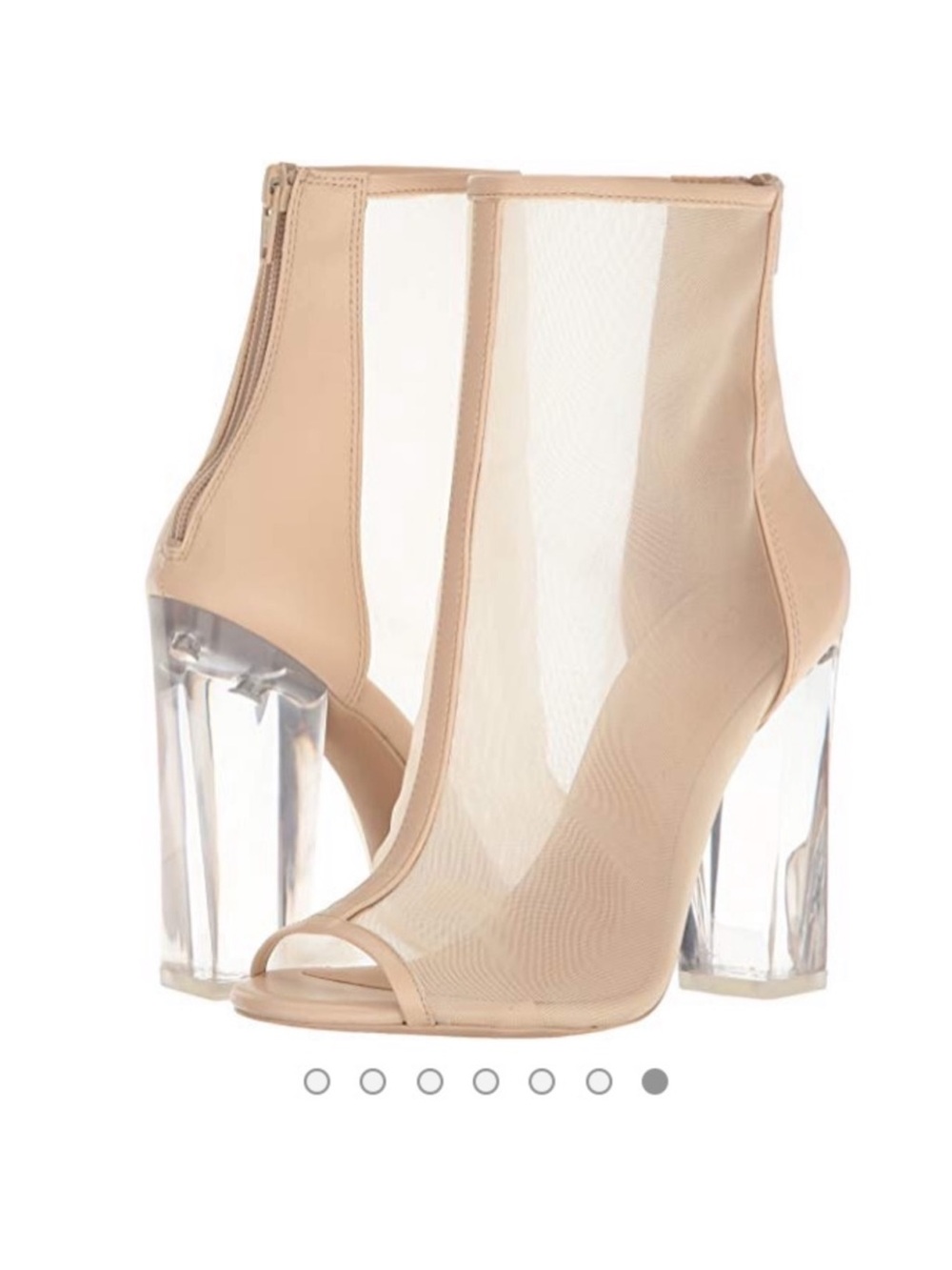 Aldo Nude Mesh Peep-Toe Ankle Booties with Clear Block Heel
